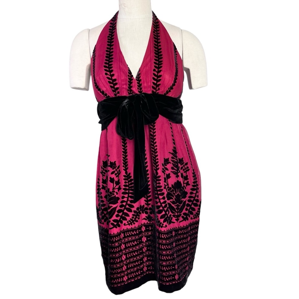 Nine West Velvet Halter Dress Black Red Coquette Size 10